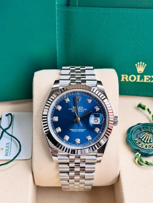 Rolex Oyster Perpetual Date Just Diamond Silver-Blue