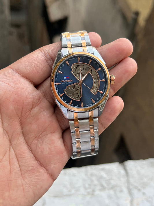 Tommy Hilfiger Automatic Skeleton — Two-Tone Rose Gold & Navy Blue Edition