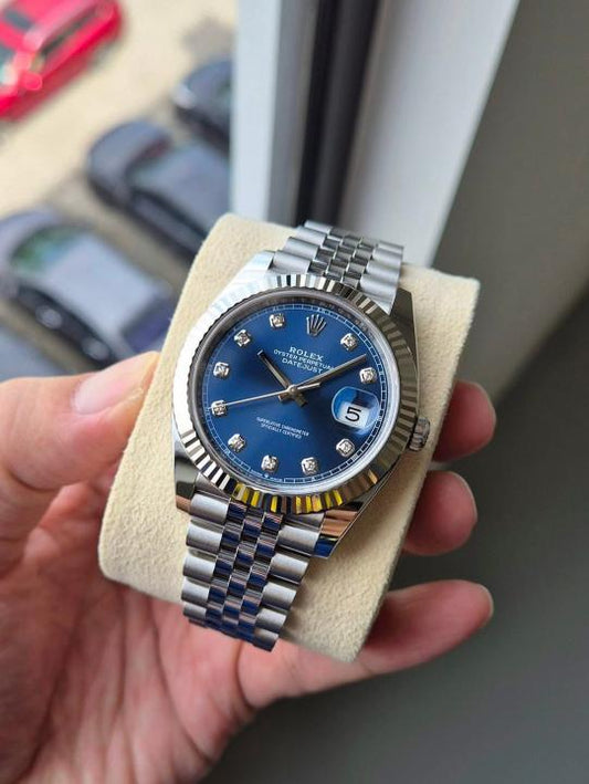 Rolex Oyster Perpetual Date Just Diamond Silver-Blue