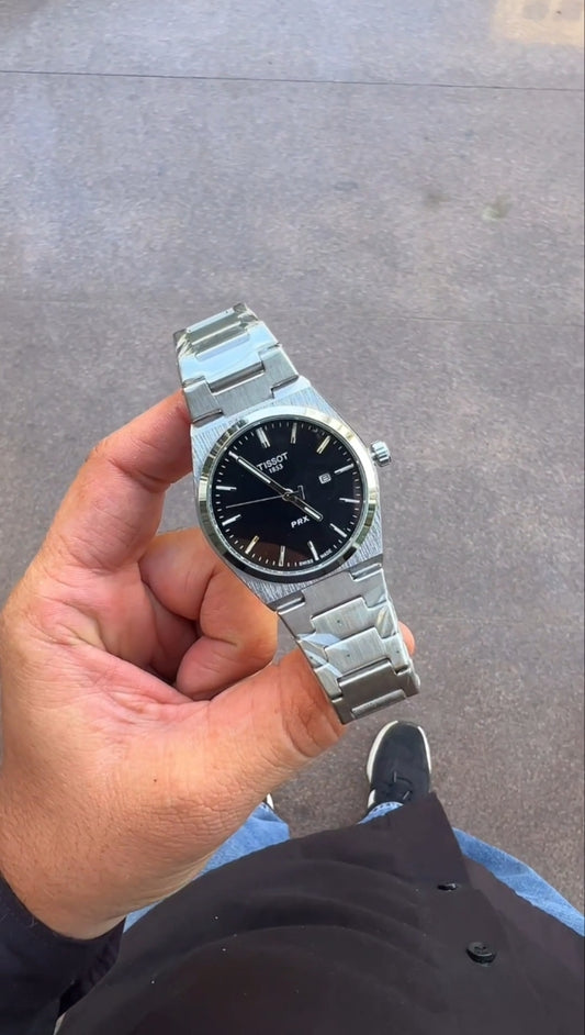 Tissot 1853 Prx Black Silver Dial with Stainless Steel Bracelet